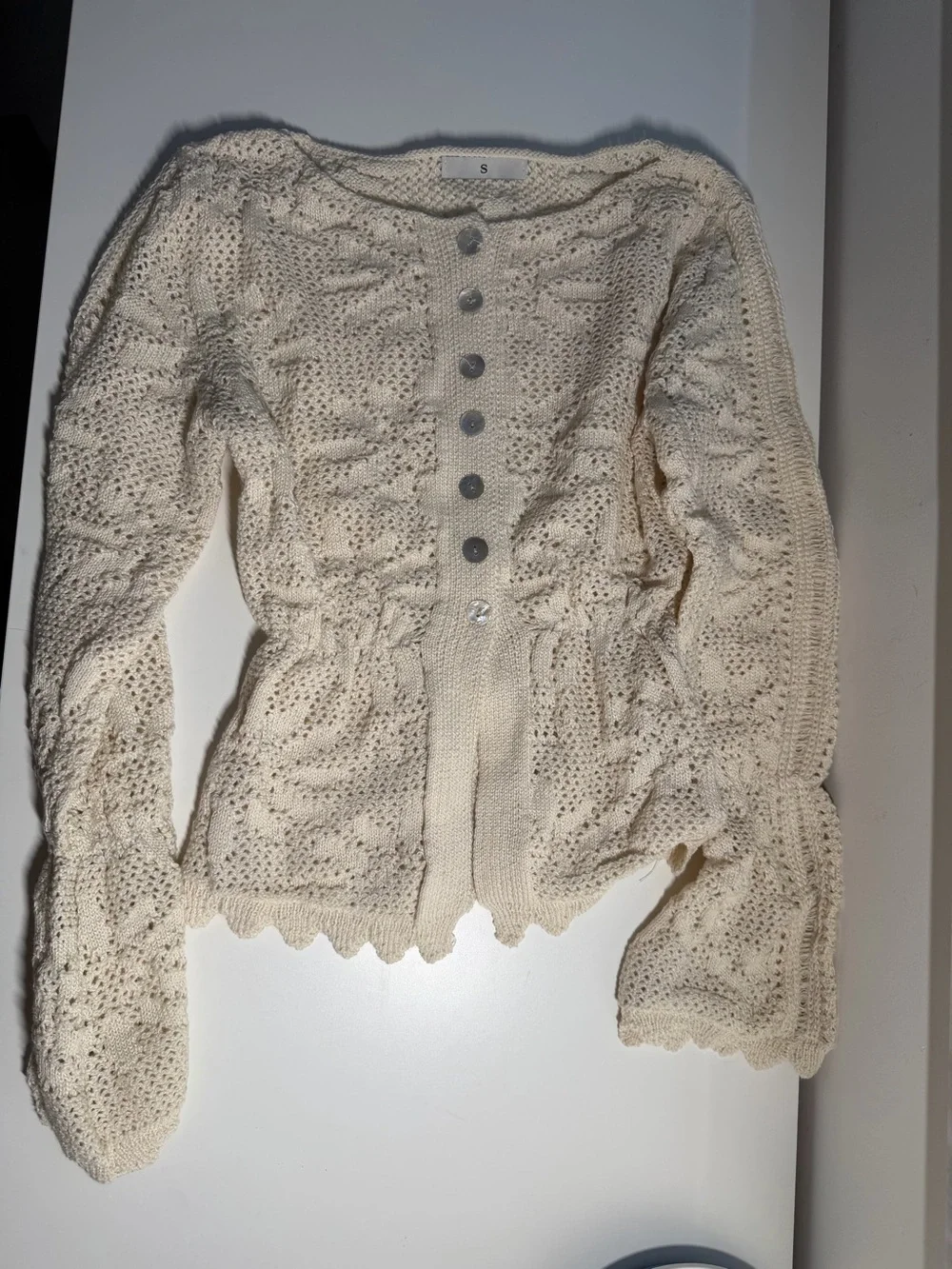 Women’s Cream Crochet Open Knit Button Front Cardigan